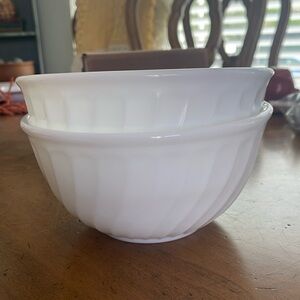 Vintage Fire King 8” white swirl milk glass mixing bowls